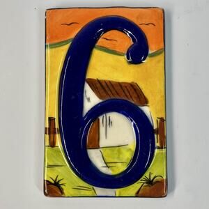 Talavera Mexican Pottery Address Tile Number 6 Hand Painted Cactus 3.5x5.5”